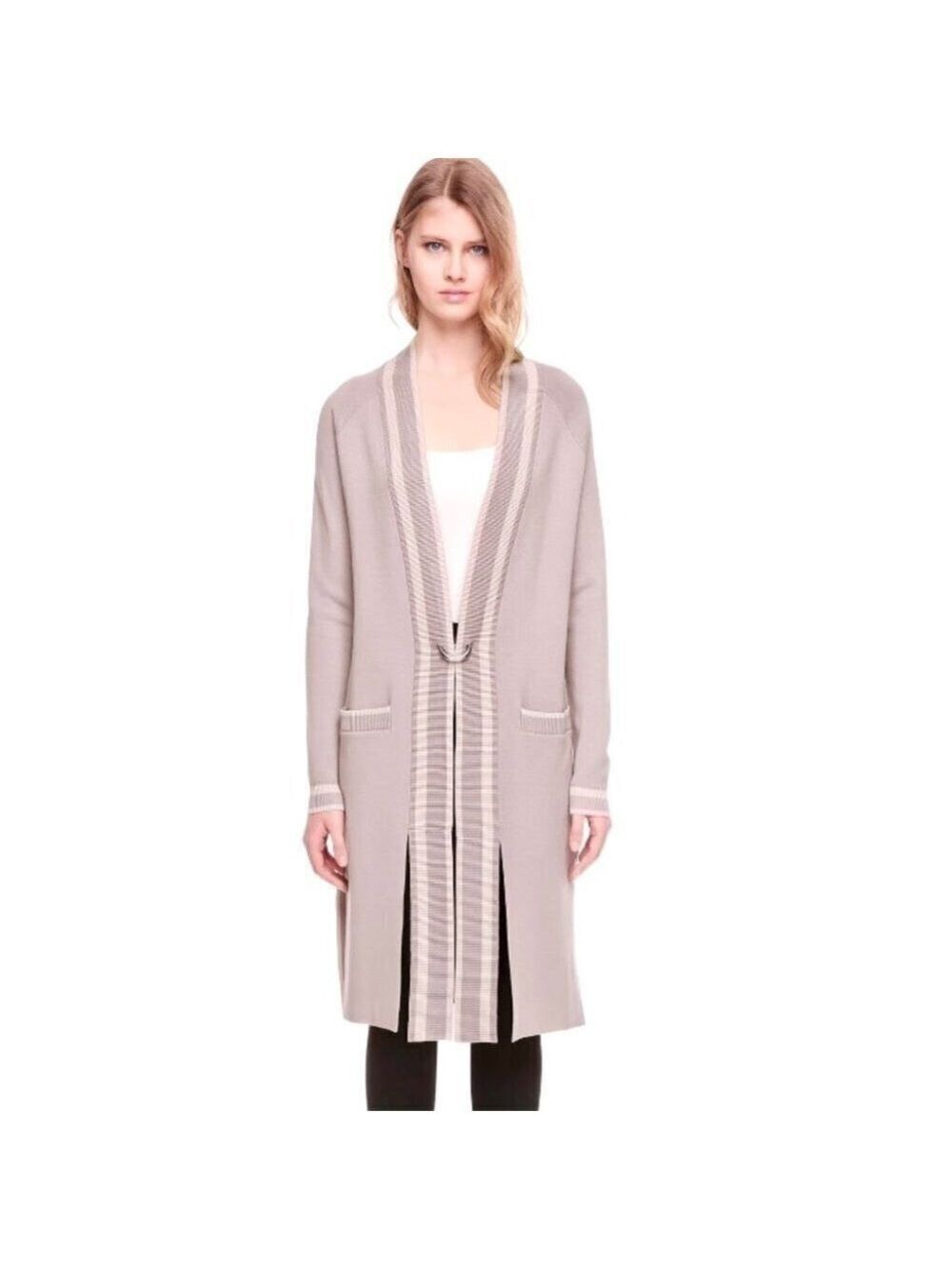 ** NEW Soia & Kyo Cordelia Varsity Coatigan Cardigan in Latte (Grey Taupe) US S